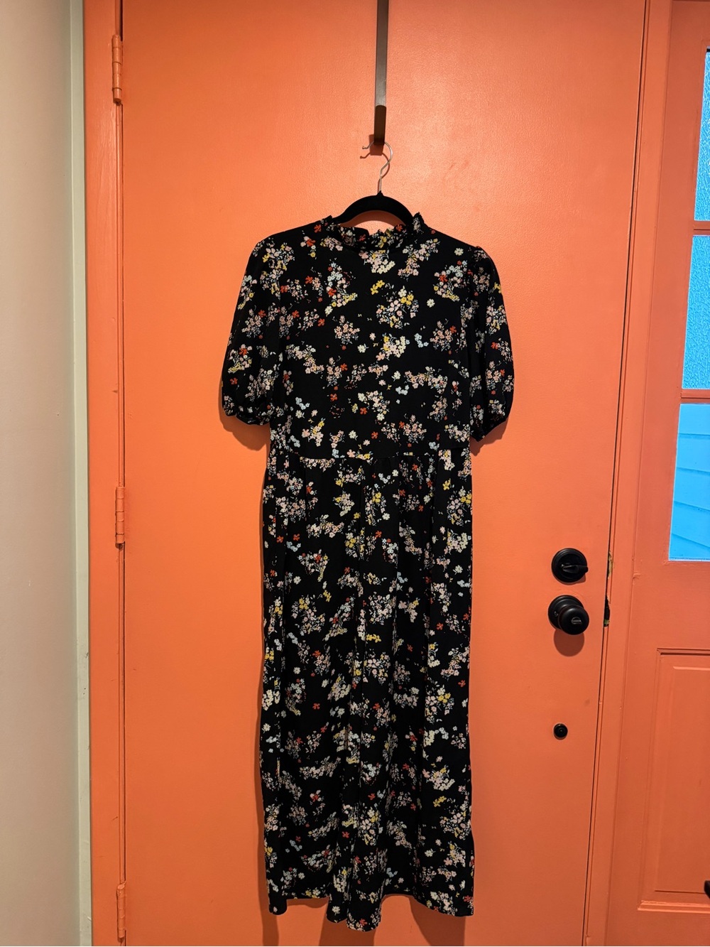 ASOS Black Floral Jumpsuit with Puff Sleeves